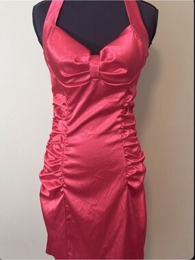 Ruby Rox Y2K Dress Halter With Ruched Sides Red Satin Formal Juniors Size 3